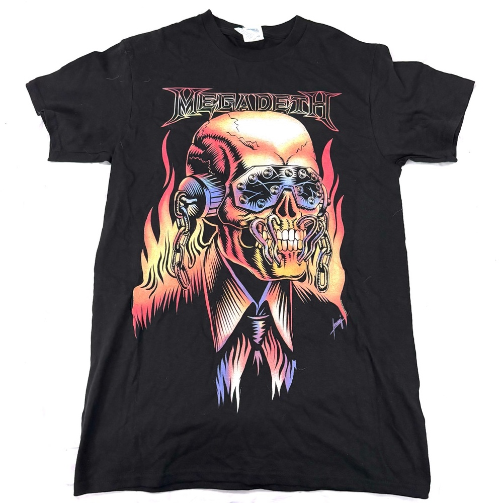 MEGADETH Black Vic Rattlehead Metal Big Skull Band Tee Size S